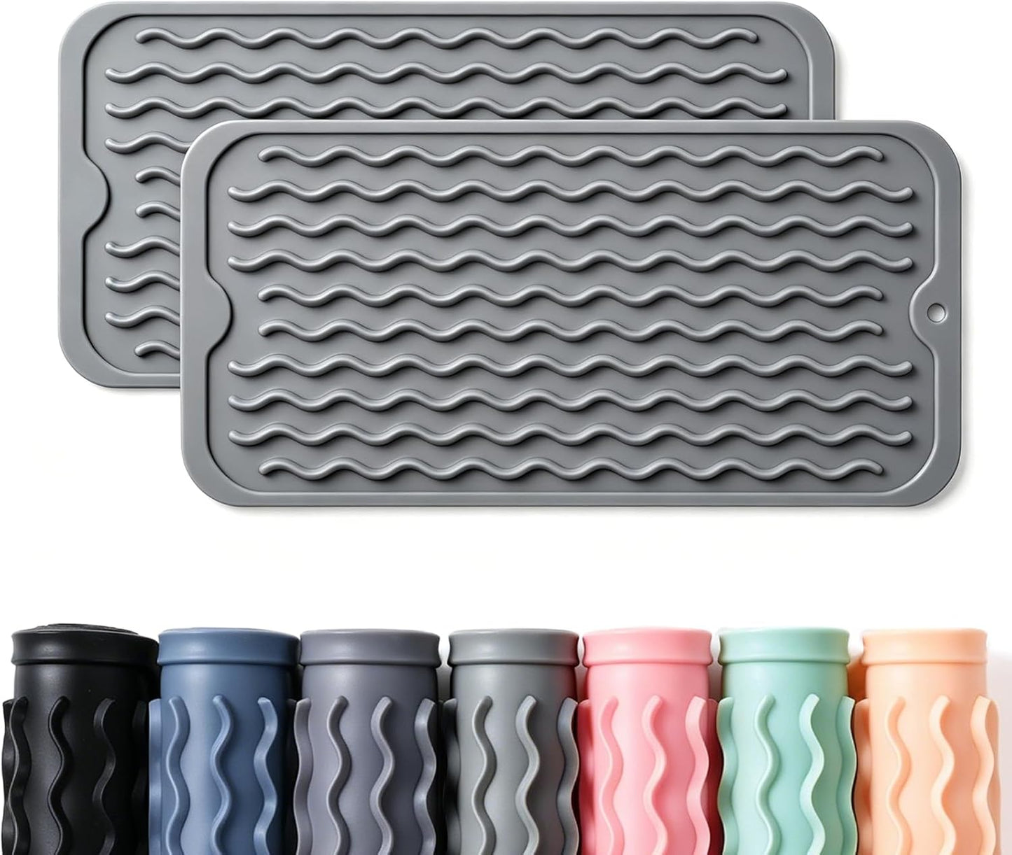 2 Pack Caketime Silicone Dish Drying Mat for Kitchen Counter Heat Resistant Under Sink Waterproof Coffee Bar Accessories Dining Rack Stone Utensil Holder Countertop Decor Must Haves 2026
