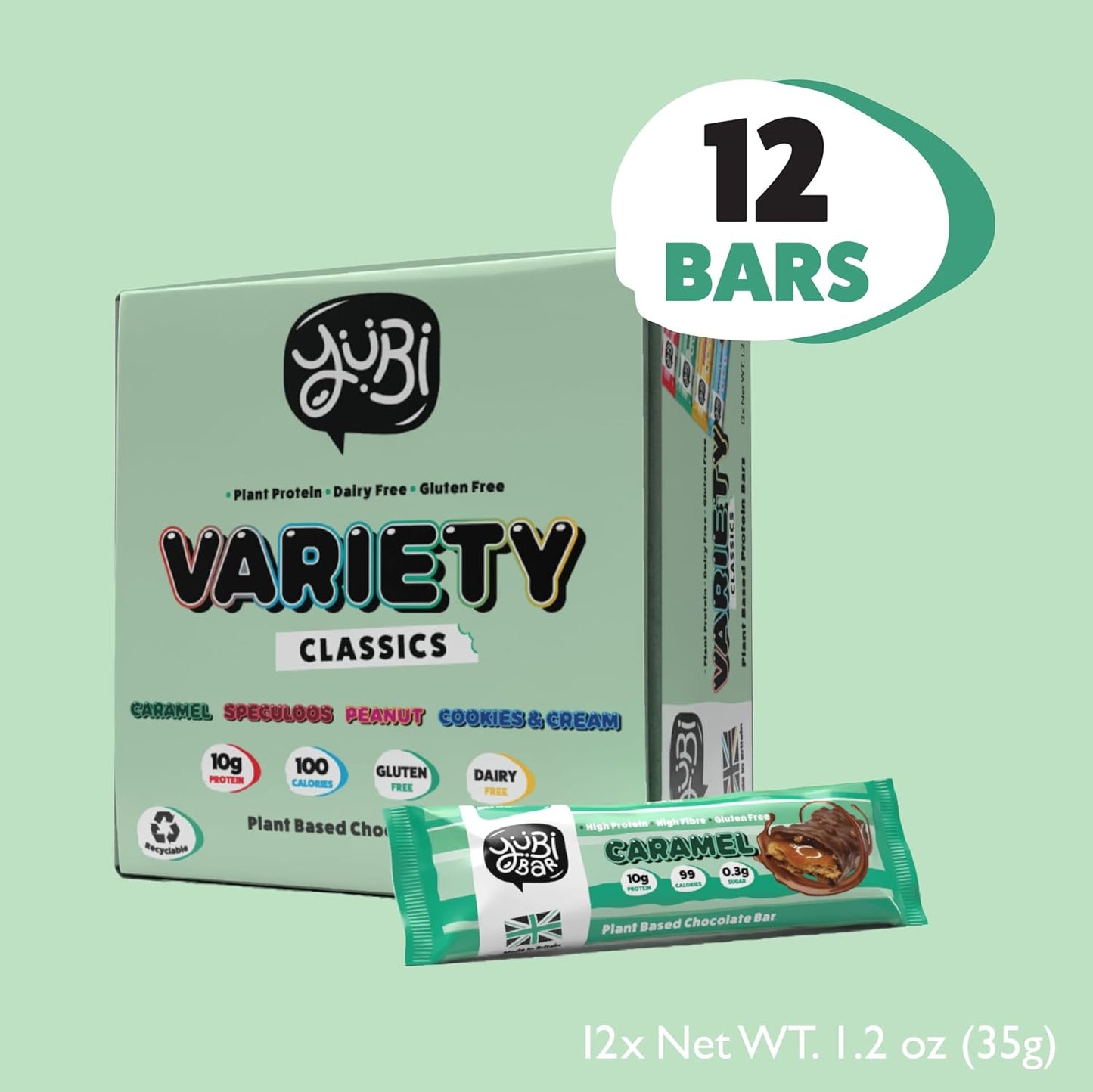 YuBi Bars Variety Pack, 12 Pack, 14.8oz, Gluten Free, Dairy Free, Non-GMO, Low Sugar, Low Carb