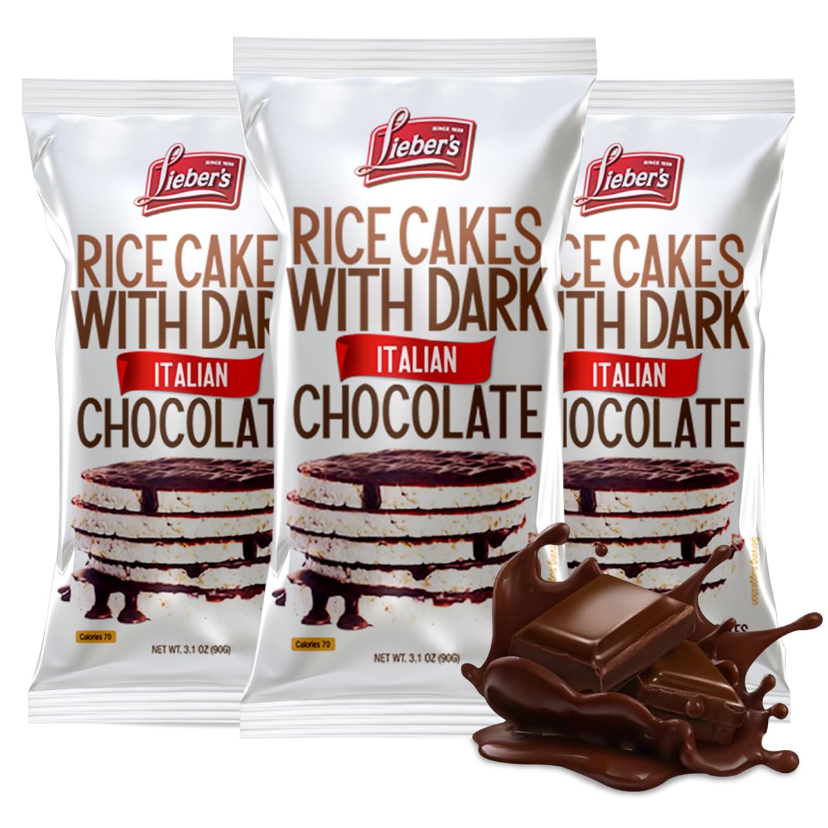 Dark Chocolate Rice Cakes, Kosher Certified, Dairy Free, Gluten Free Snack Pack Of 3