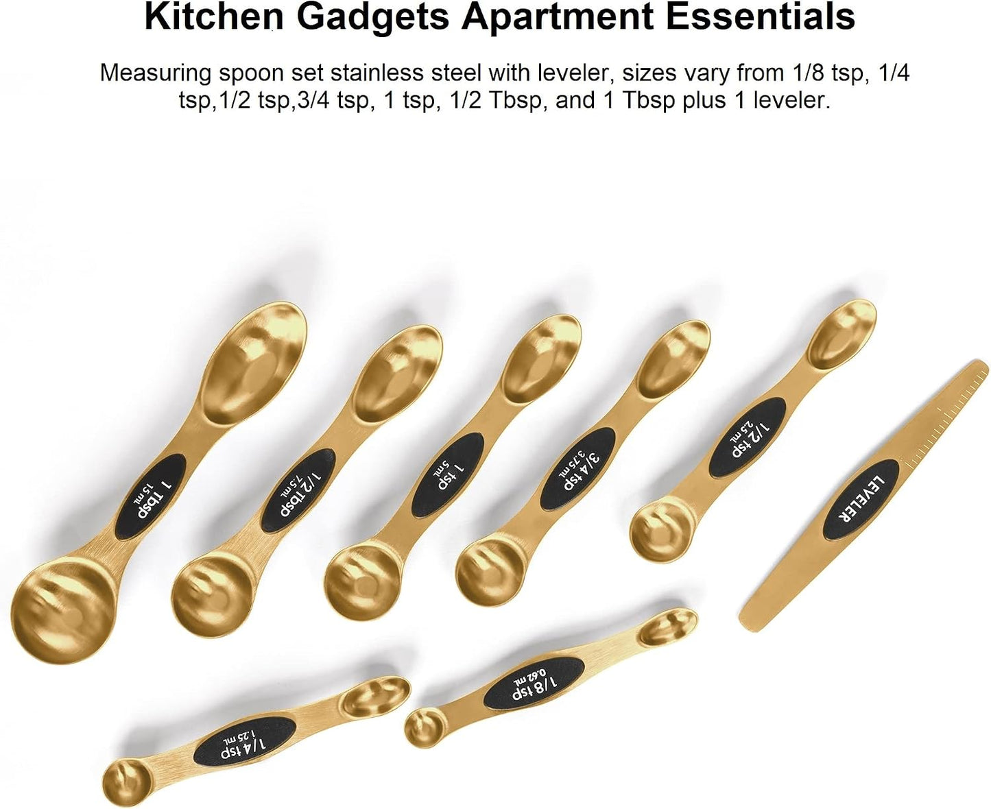 Magnetic Measuring Spoons Set Stainless Steel with Leveler, Stackable Metal Tablespoon Measure Spoon for Baking, Measuring Cups and Spoon Set Kitchen Gadgets Apartment Essentials Fits in Spice Jars