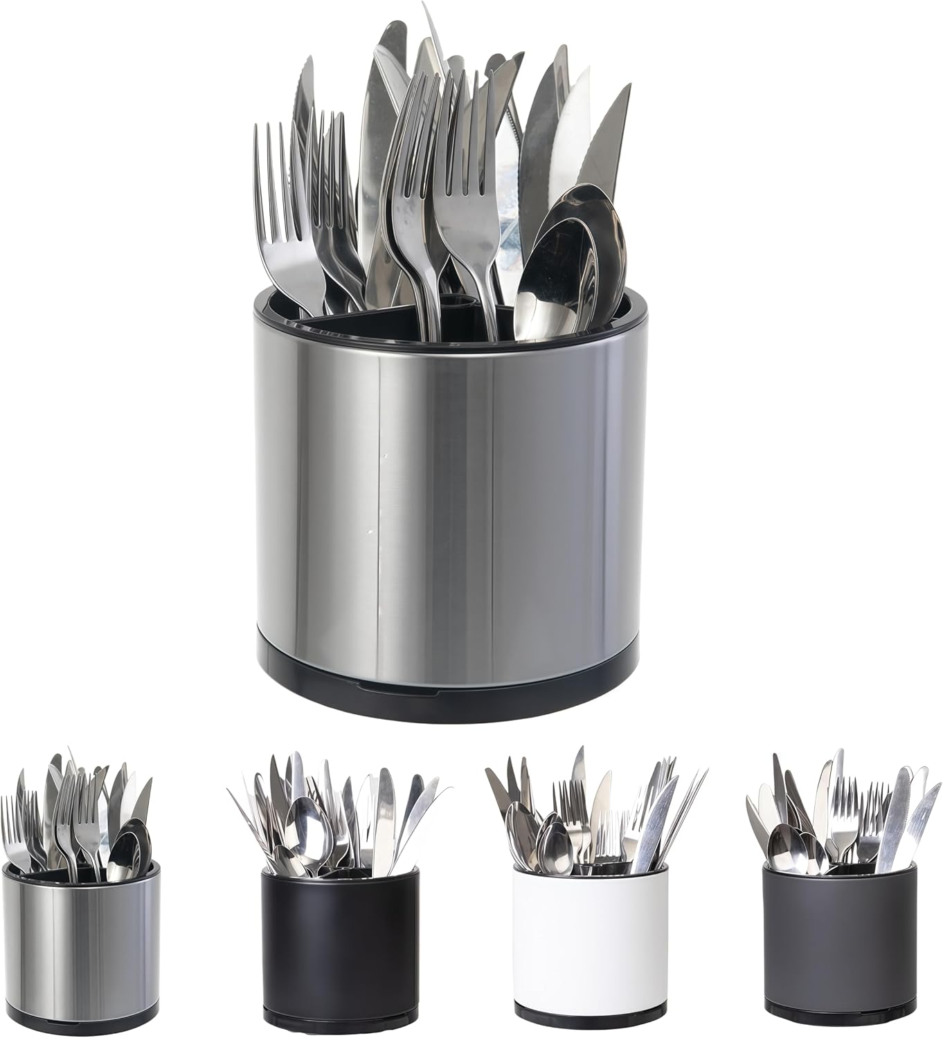 Kitchen Utensil Holder,Extra Large 360°Rotating For Countertop Organizer | Stainless Steel Storage,Hold 40 Utensils,Cooking Silverware Caddy 3 Compartment Spoon Spatula Tool Container（Silvery）
