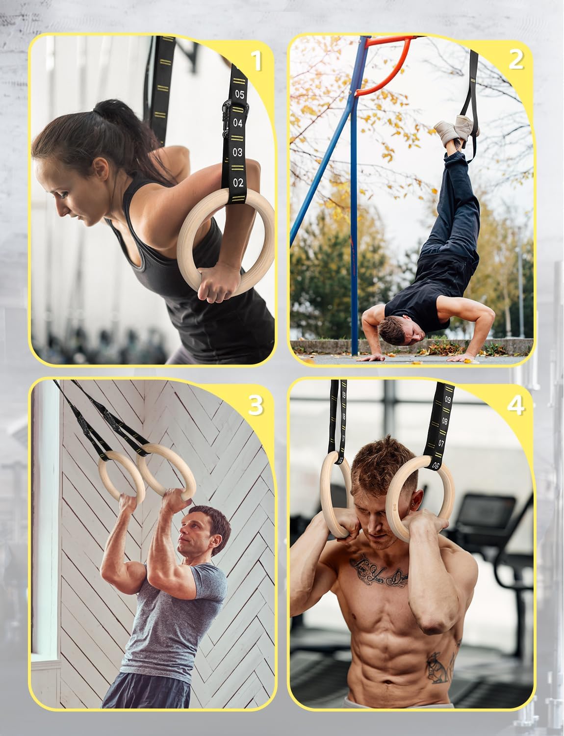 GHB 1.25" Olympic Rings Wooden Gymnastic Rings - Adjustable Straps, Workout Rings for Bodyweight Fitness