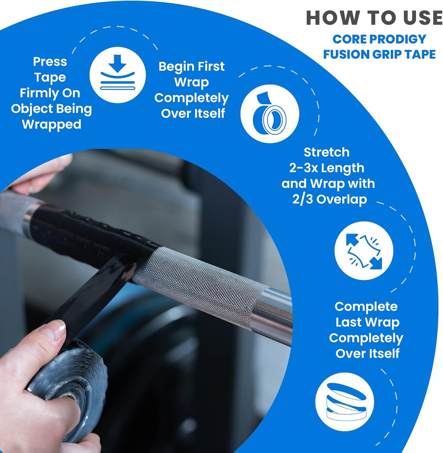Core Prodigy Fusion Silicone Rubber Grip Tape for Pull Up Bars and Sports Equipment