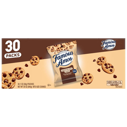 Famous Amos Original Recipe Chocolate Chip Cookies, 30 Pack Box, 30 oz