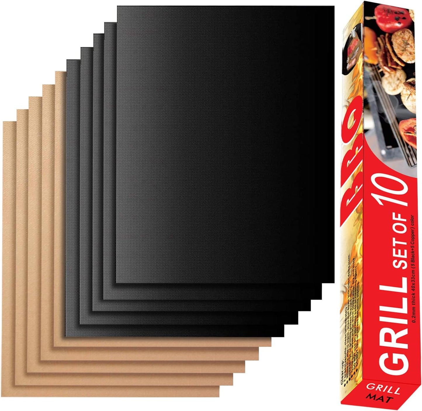 Grill Mat Set of 6, Non-Stick, 15.75 x 13 Inch, Black | Reusable Mats for Gas, Charcoal, or Electric Grills, Easy to Clean