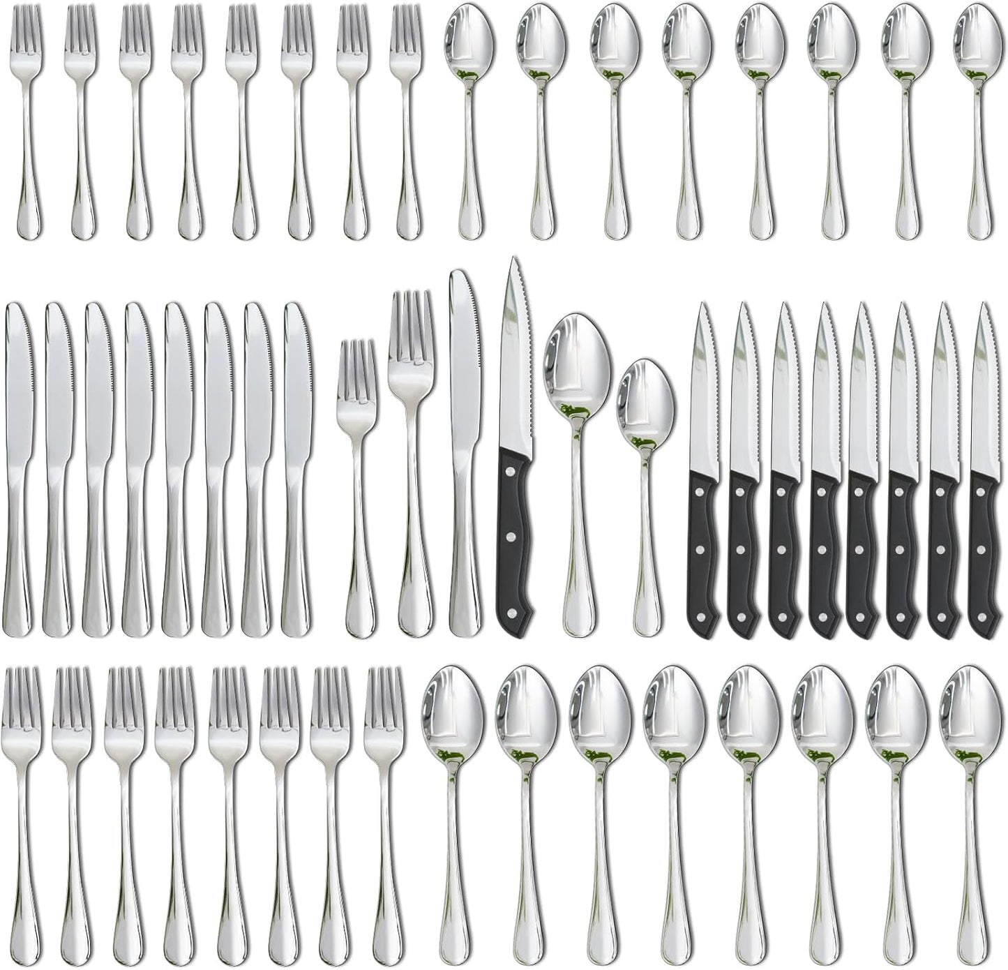 Astercook Silverware Set with Steak Knives 24-Piece Flatware Set for 4 Food-Grade Stainless Steel Cutlery Set Mirror Polished Utensils Set Include Spoons and Forks for Home Kitchen Restaurant