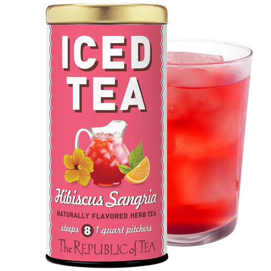 Hibiscus Sangria Iced Herbal Tea, 8 Large Quart-Sized Pouches, Naturally Caffeine Free
