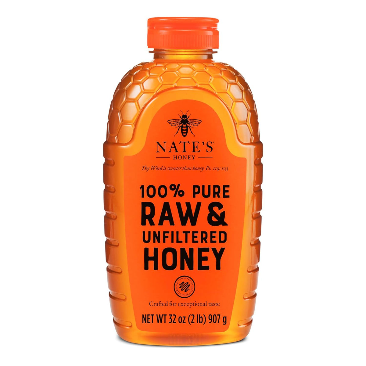 Nate's 100% Pure, Raw & Unfiltered Honey - Award-Winning Taste, 32oz Squeeze Bottle