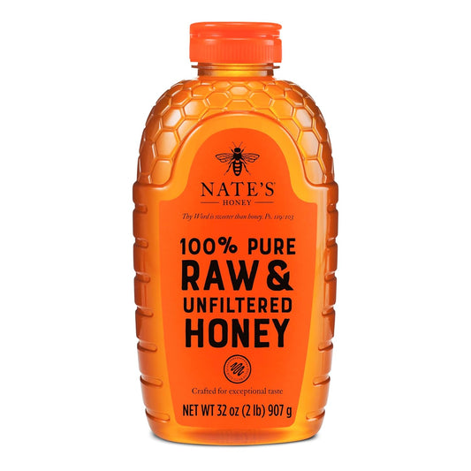 Nate's 100% Pure, Raw & Unfiltered Honey - Award-Winning Taste, 32oz Squeeze Bottle