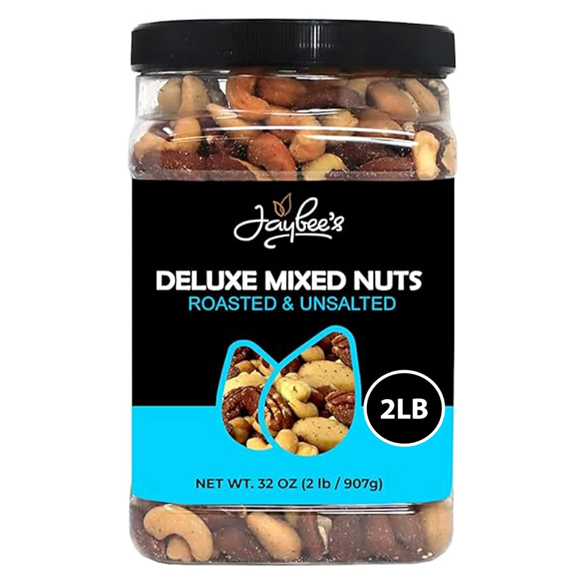 Jaybee's unsalted mixed nuts, 32 oz, roasted deluxe nut mix