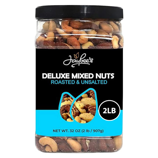 Jaybee's unsalted mixed nuts, 32 oz, roasted deluxe nut mix