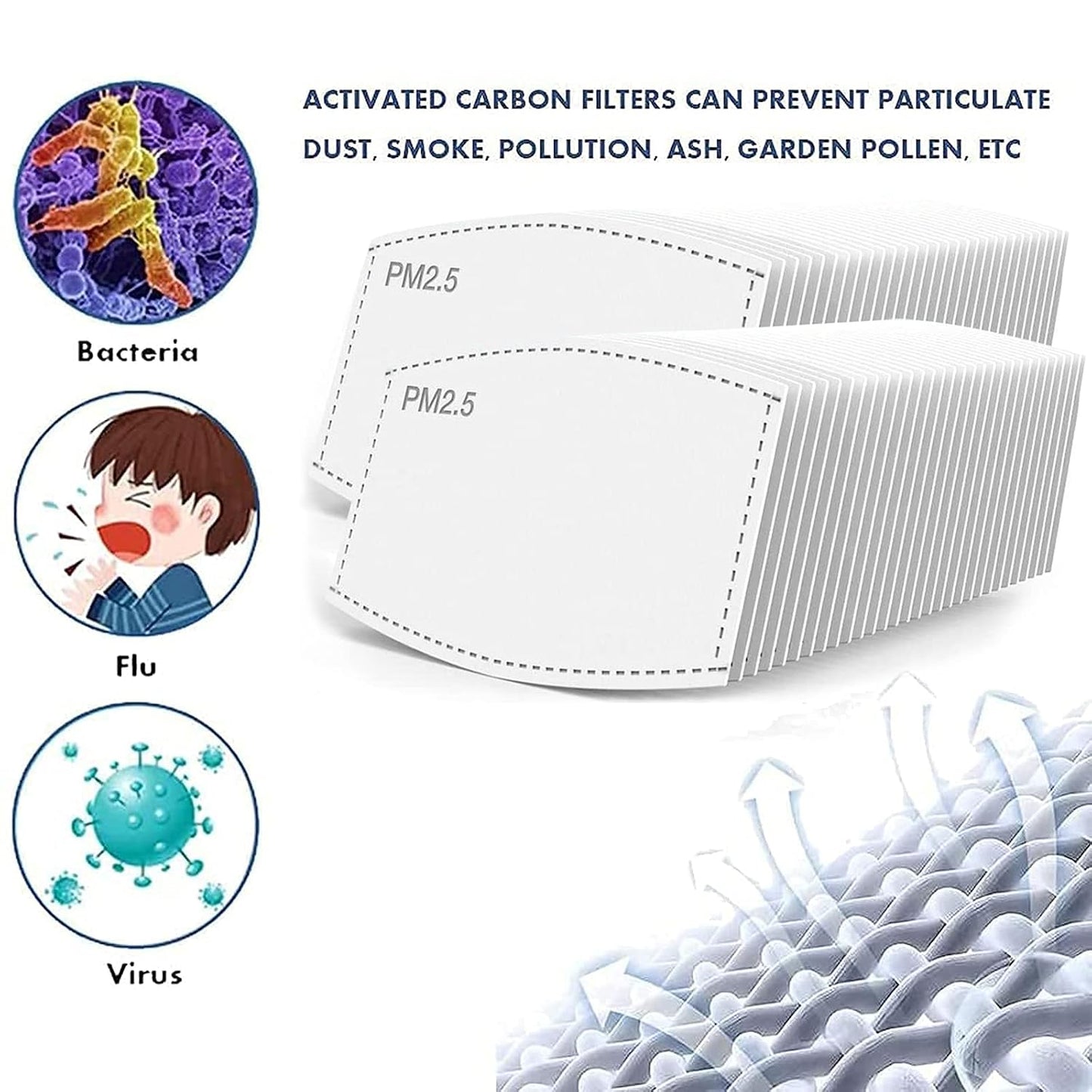 100Pcs PM2.5 Mask Filters 5 Layers Activated Carbon Non-Woven Mask Filters for Outdoor Activities