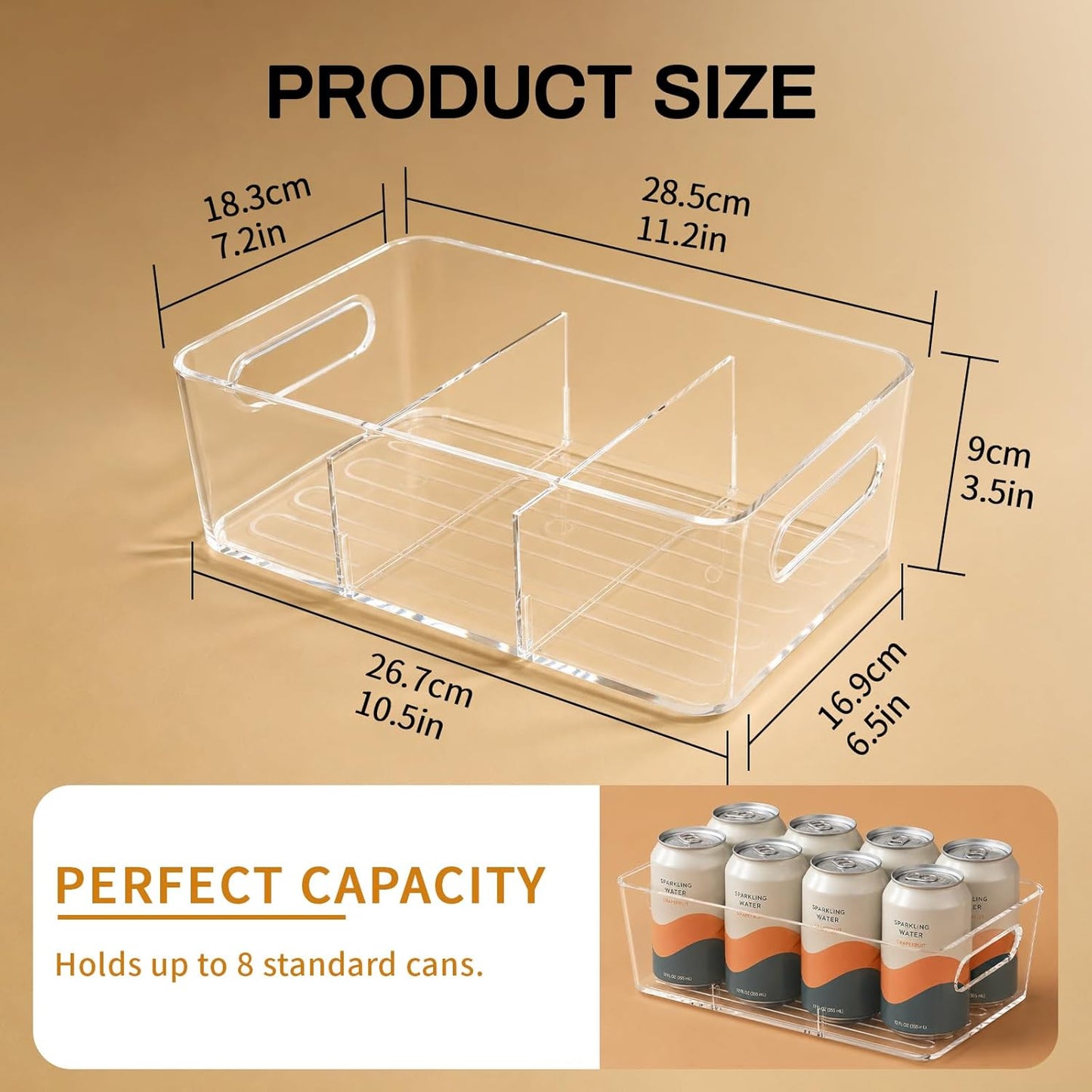 Mpotmiy 6 Pack Pantry Organizers and Storage,Clear Plastic Containers with 2 Dividers for Kitchen,Fridge Organization and Storage,Acrylic Bins for Pounches,Spice Packet,Snack organzier