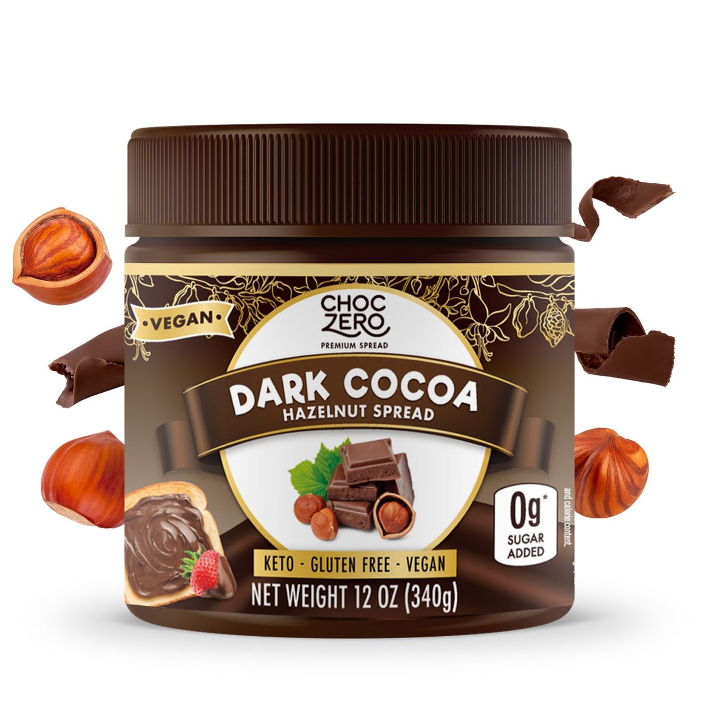 ChocZero Milk Chocolate Hazelnut Spread, No Added Sugar, Gluten Free, Keto Friendly, 12 oz Jar