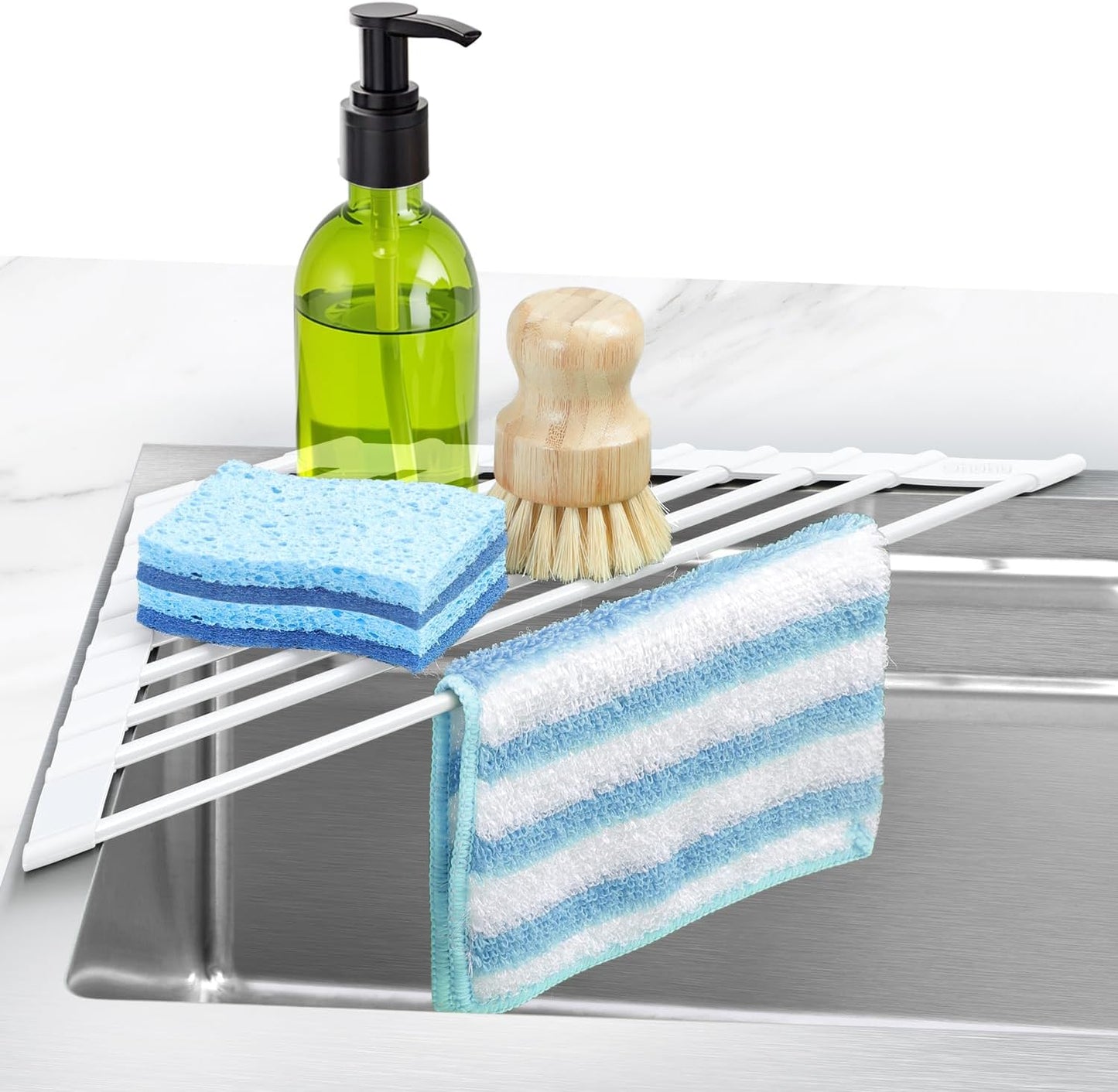 Ohuhu Over Sink Dish Drying Rack Silicone Wrapped 17.6" W x 15.4" L Large Over the Sink Roll Up Dish Drainer - Foldable Sink Drying Rack Rolling Drain Mats Anti-Slip Multipurpose for Kitchen Counter