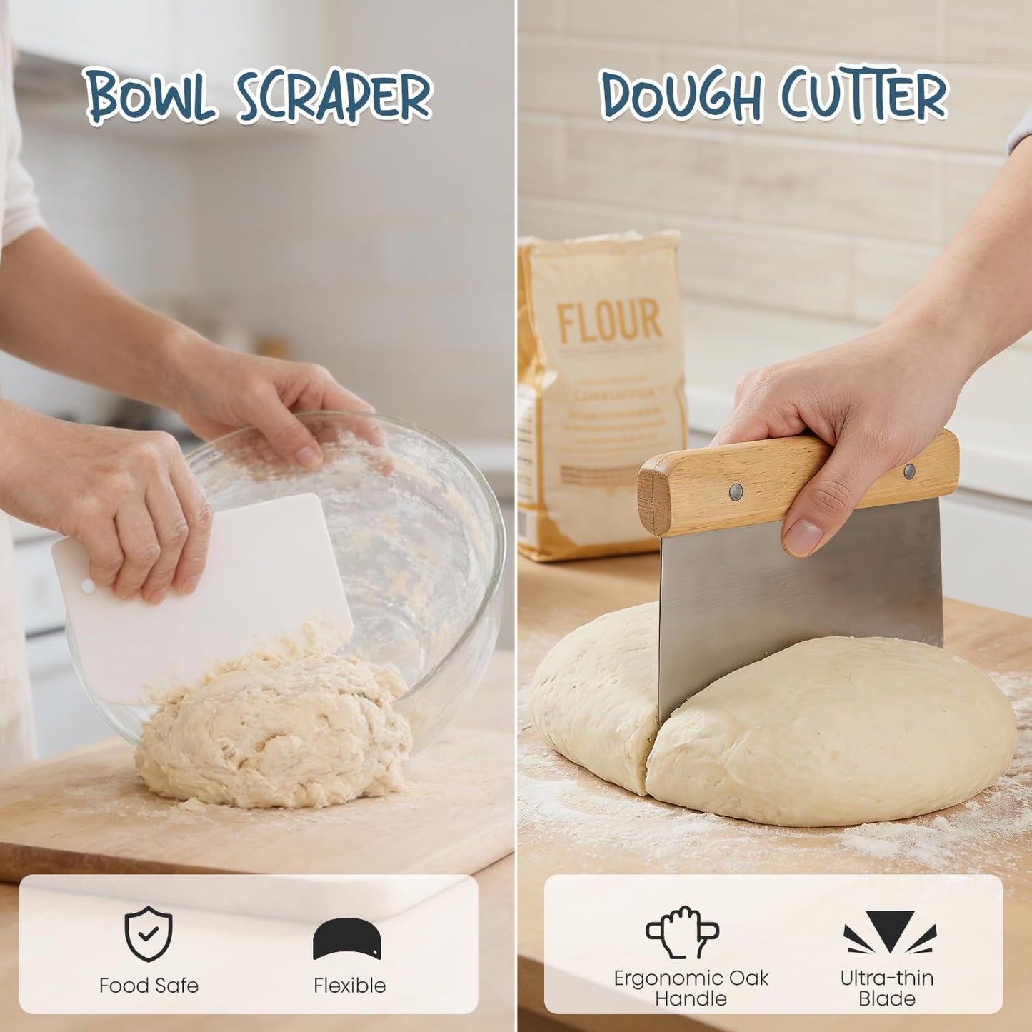 Rorecay Sourdough Starter Kit with Banneton Bread Proofing Baskets | Complete Sourdough Bread Baking Supplies, Beginner Friendly, 9 in Round & 10 in Oval Rattan Banneton, Sturdy Sour Dough Tools