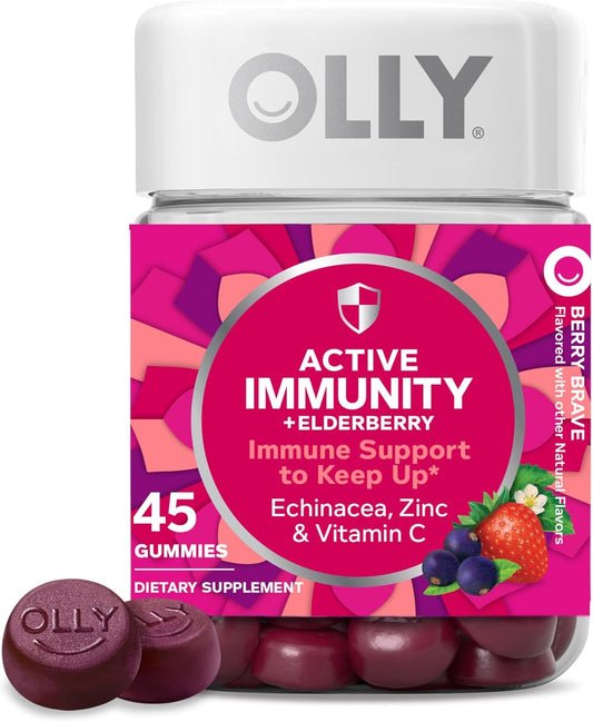 OLLY Active Immunity Gummy, Elderberry, Zinc, Vitamin C, Berry Flavored, 15 Day Supply