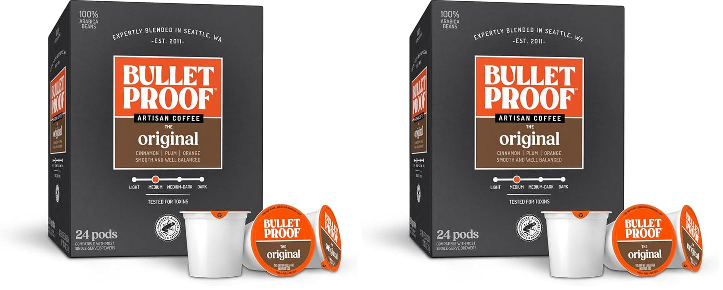 Bulletproof Original Medium-Roast Single-Serve Coffee Pods, 24 Count, 100% Arabica Beans