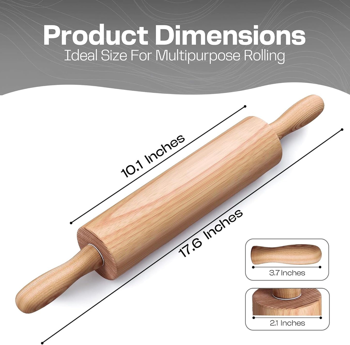 Wooden Rolling Pin, Beech Wood, 17.6" Dough Roller for Baking | Ergonomic Handles, Nylon Bearings, Baking Pizza, Bread & Cookies, Pasta, Dough Roller