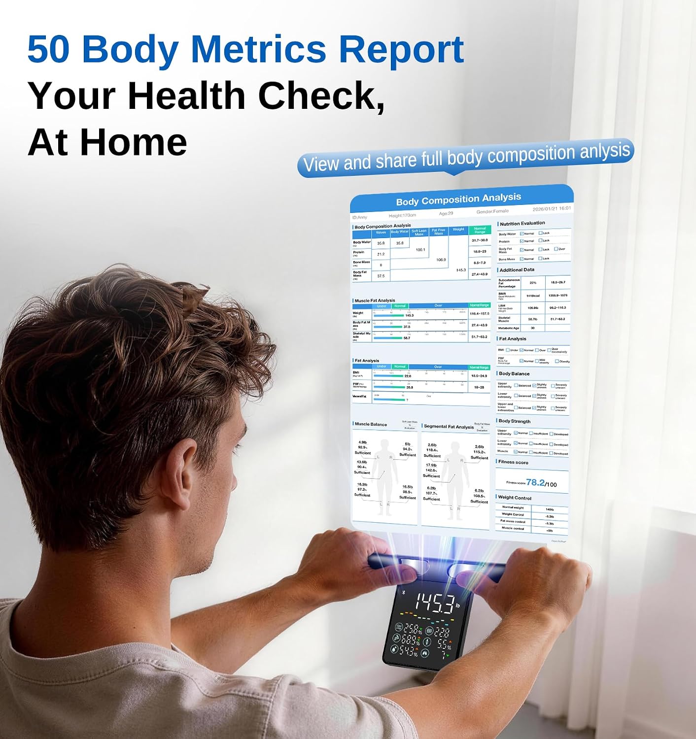 GE Smart Scale Body Weight Monitor with 8-Electrode Body Pod Fat Analysis
