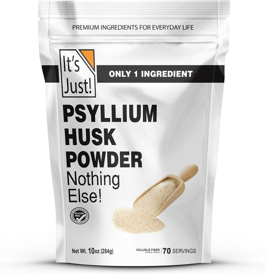 It's Just! - Psyllium Husk Powder, GLP-1 Friendly, Easy Mixing Dietary Fiber, Cleanse Your Digestive System, Finely Ground Powder, Ideal for Keto Baking, Non-GMO (Unflavored, 10oz (Pack of 1))