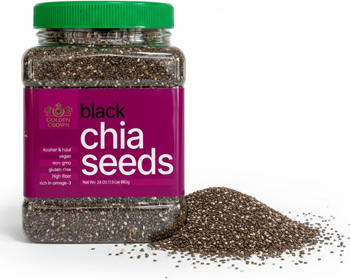 Golden Crown Black Chia Seeds- Gluten-Free Superfood | Rich in Omega-3 & Fiber | Keto Friendly Chia Seeds | Perfect For Chia Pudding, Smoothies, Salads, Baking & More, 24 Oz (1.5 Lb)
