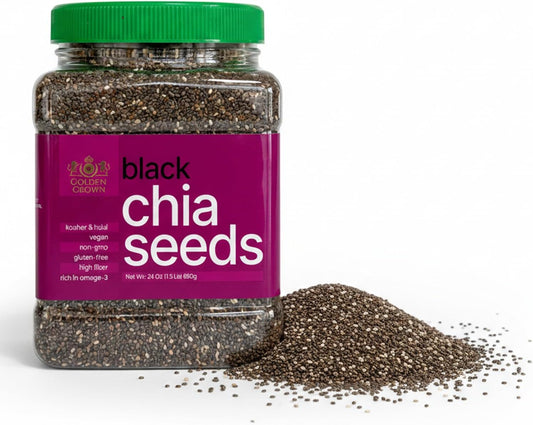Golden Crown Black Chia Seeds- Gluten-Free Superfood | Rich in Omega-3 & Fiber | Keto Friendly Chia Seeds | Perfect For Chia Pudding, Smoothies, Salads, Baking & More, 24 Oz (1.5 Lb)