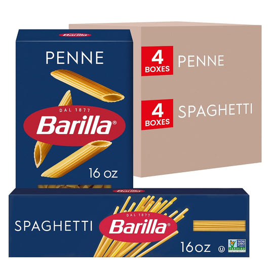 Barilla Penne & Spaghetti Pasta Variety Pack, 16 oz. Boxes (Pack of 8) - Non-GMO, Made with Durum Wheat Semolina - Kosher Certified