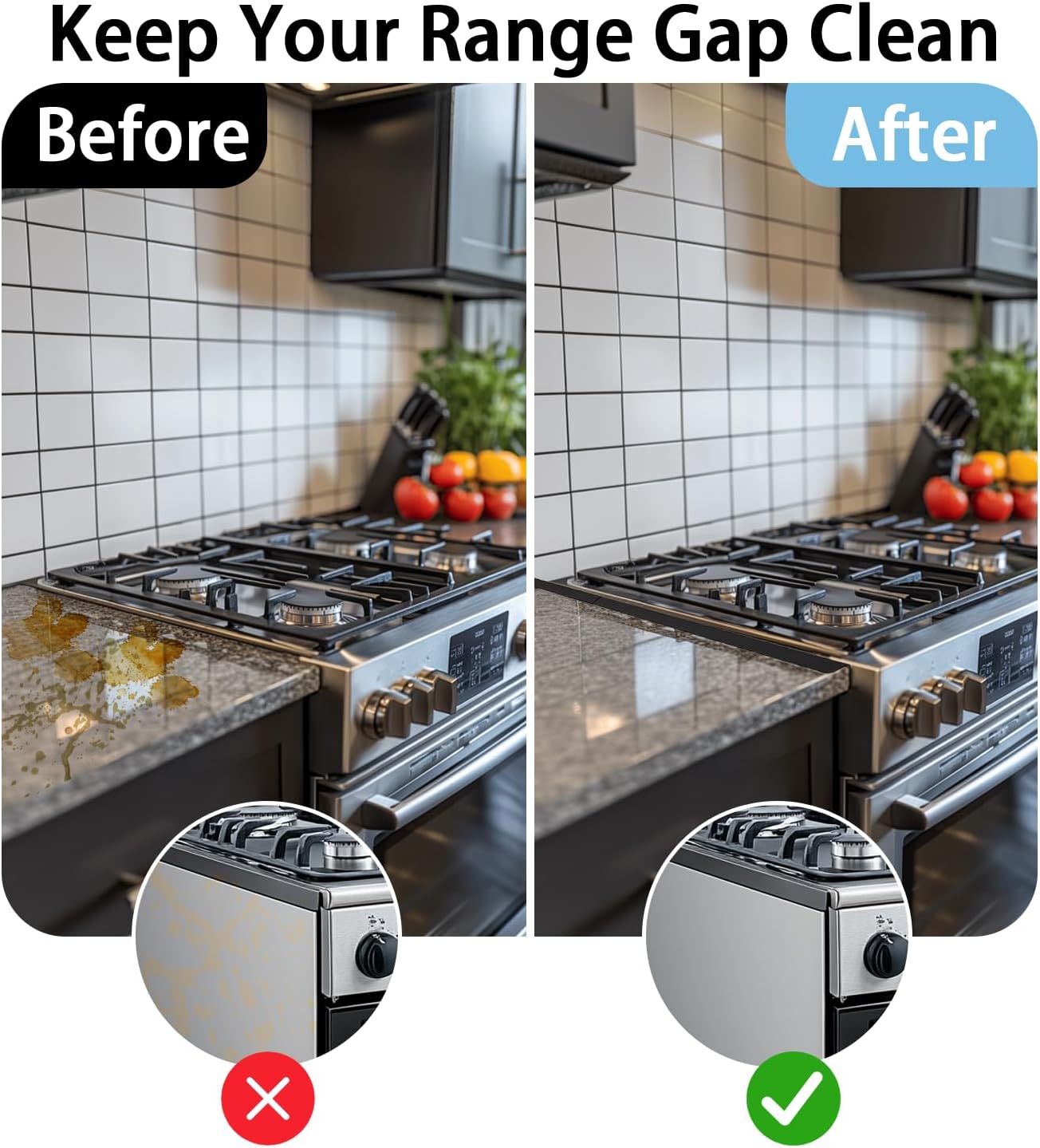 Stainless Steel Stove Gap Cover (2 Pack, Black), Stove Gap Filler for Kitchen, Range Trim Kit, Heat Resistant with Easy Clean, Adjustable Length 13.8” to 27.5”