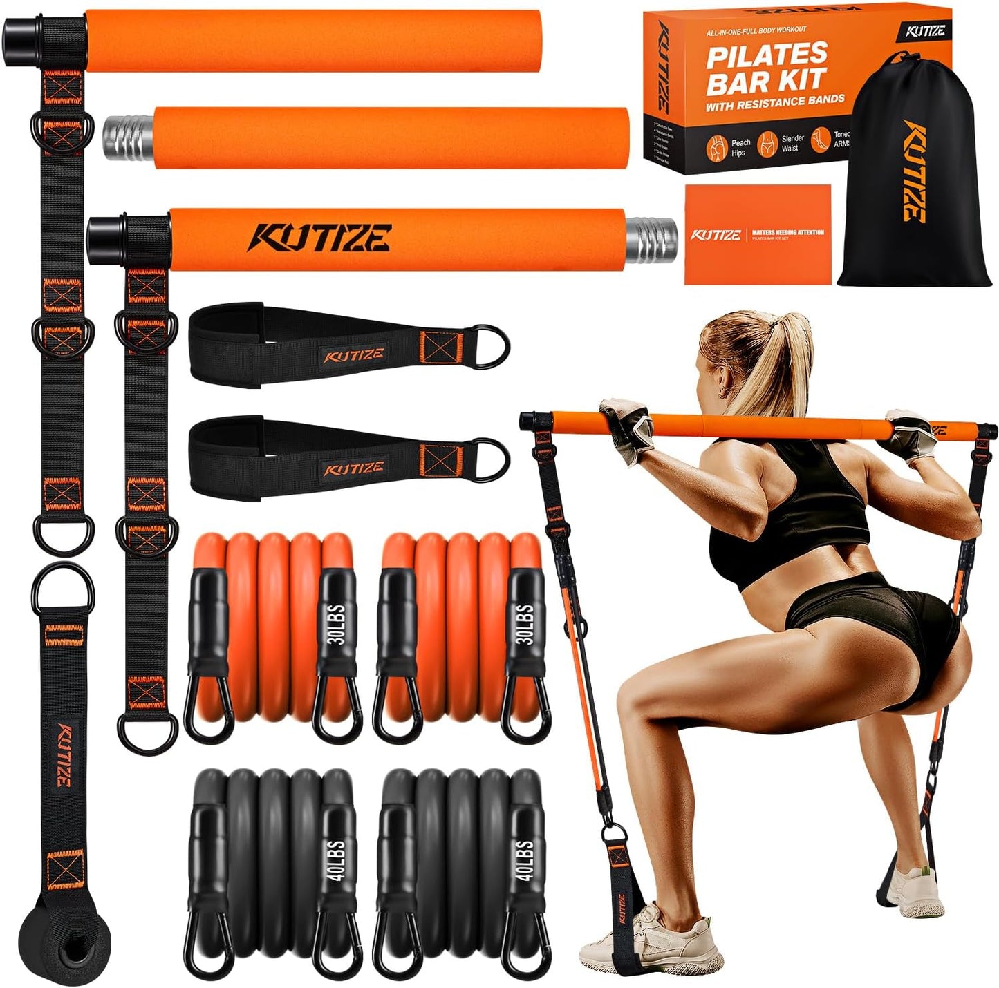 KUTIZE Pilates Bar Kit with Resistance Bands for Full-Body Workouts