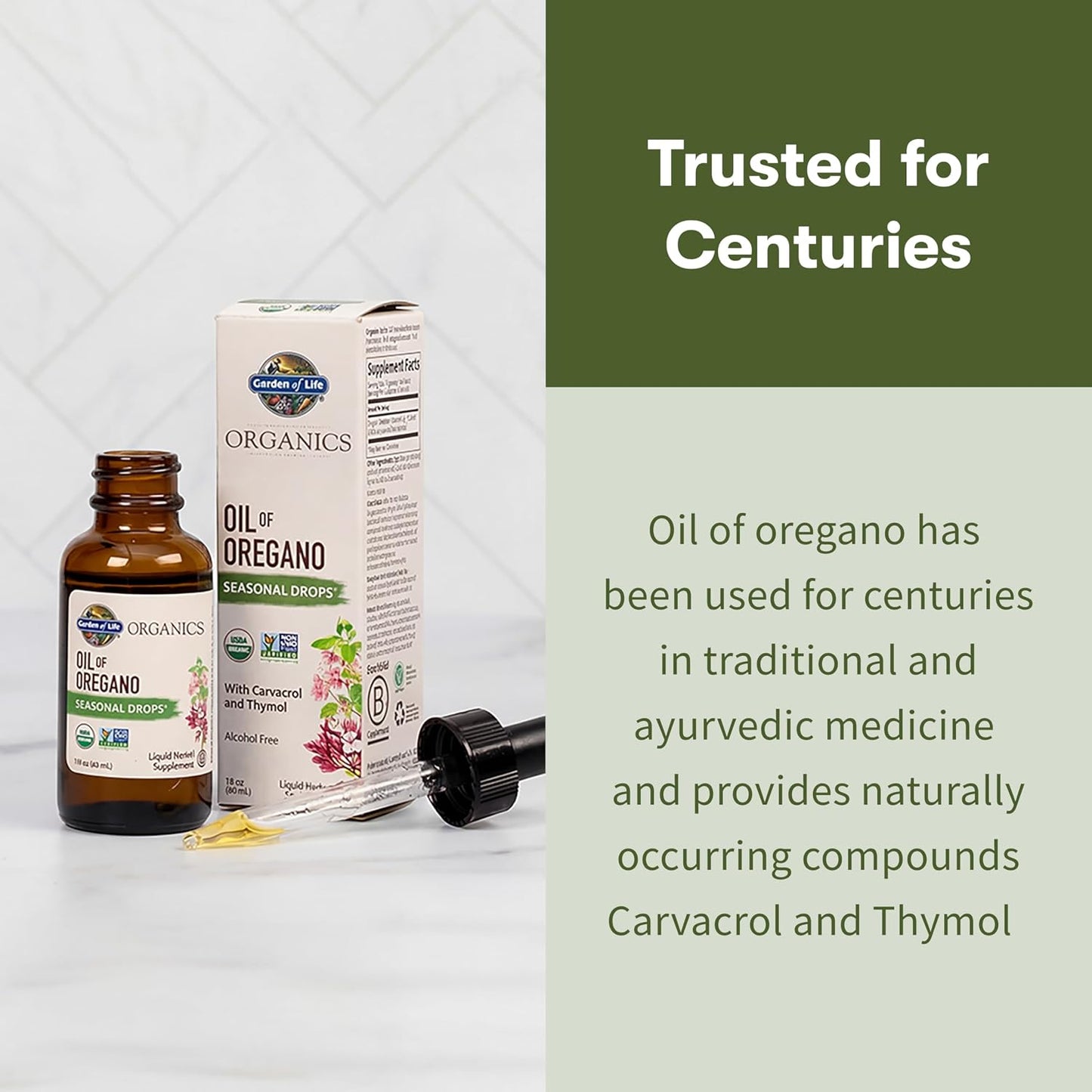 Garden of Life Organics Oil of Oregano Seasonal Drops 1fl oz (30 mL) Liquid, Concentrated Plant Based Immune Support - Alcohol-Free, Organic, Non-GMO, Vegan & Gluten Free Herbal Supplements