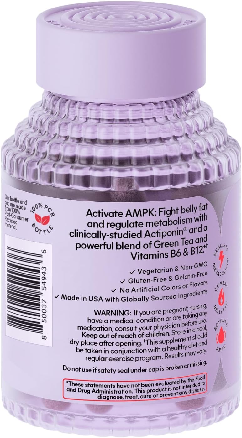 Lemme Burn - Metabolism, Belly Fat Burning + AMPK Activating Supplement for Men & Women w/Clinically Studied Actiponin Gynostemma, Green Tea Extract, Vitamins B6 & B12 - Gluten Free, 60 Count