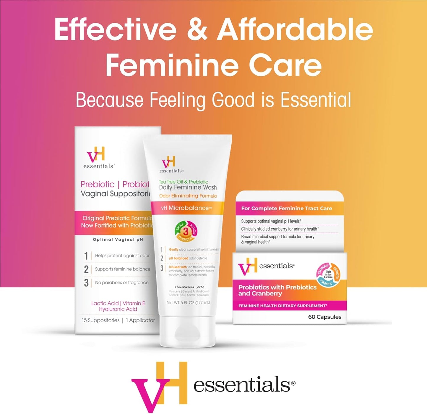 vH Essentials Probiotics for Women with Prebiotics, Cranberry & Vitamin C - 120 Capsules (60 Day Supply) -Probiotics Support Gut Balance, Health & Urinary Tract Health for Women