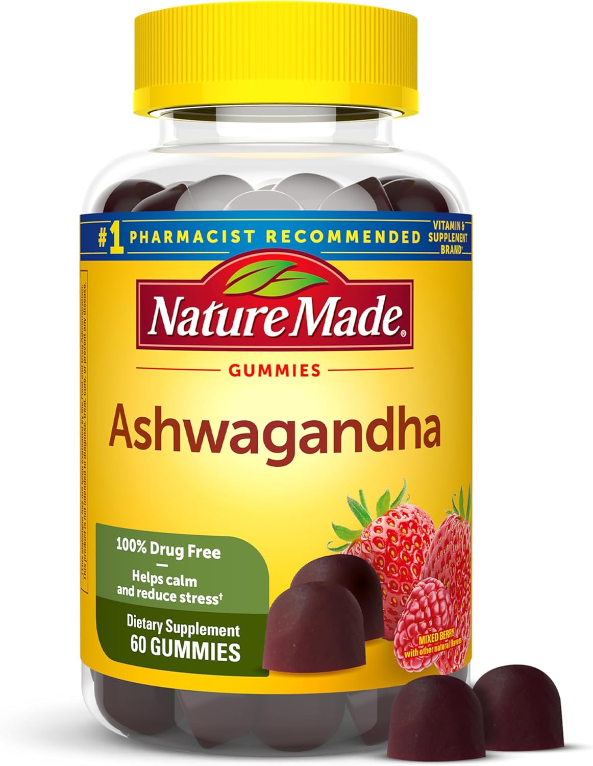 Nature Made Ashwagandha Gummies, Vegan, KSM 66 Ashwagandha Supplement for Stress Support, 60 Count
