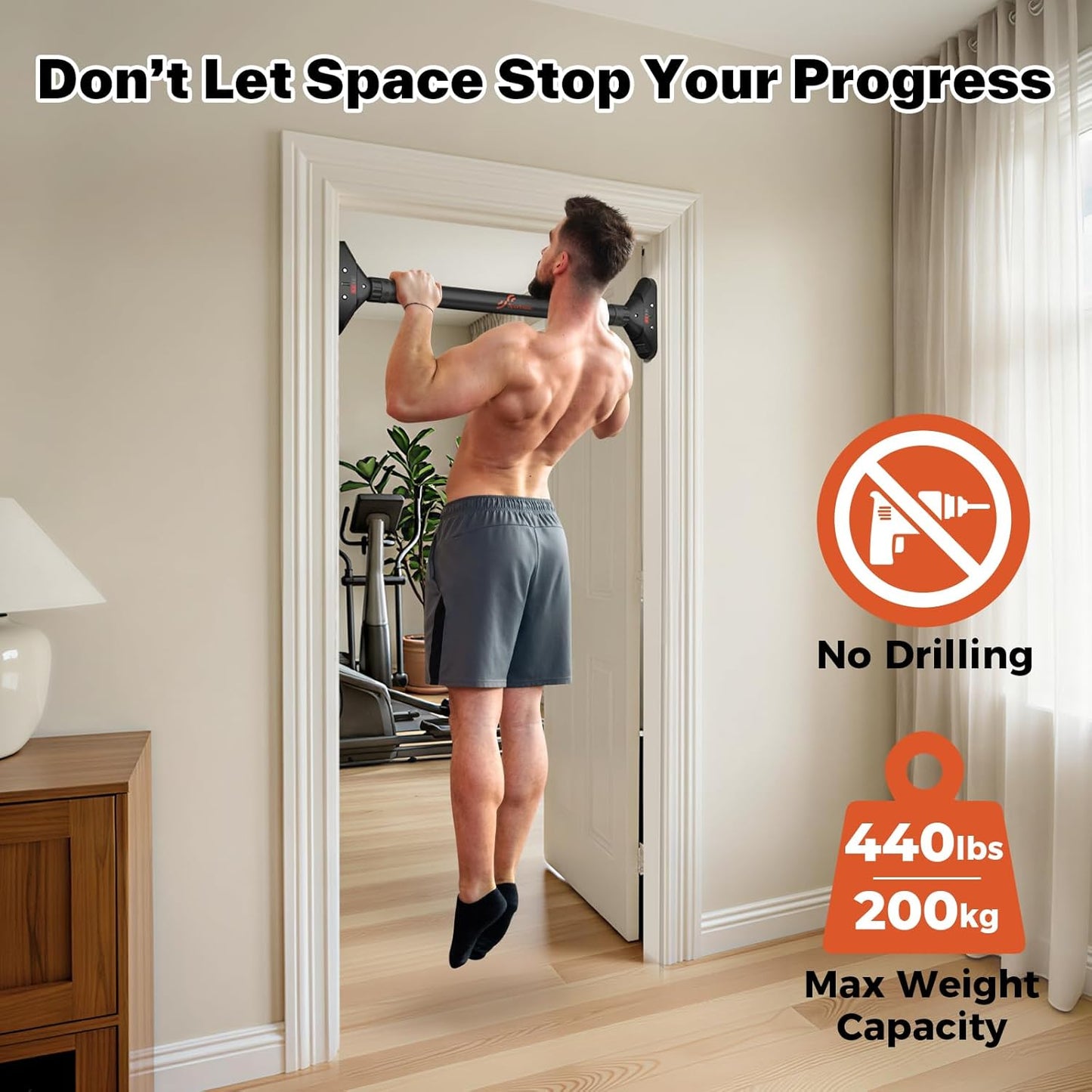 Sportneer Adjustable Pull Up Bar: 29.5-37 Doorway Chin Up Bar, 440lb Capacity