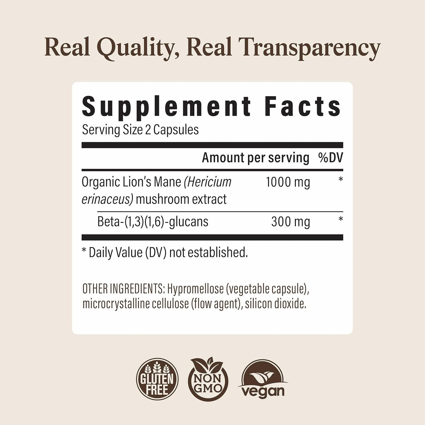 Real Mushrooms Lions Mane Mushroom Cognition (120 Capsules) Lions Mane Mushroom Powder Extract Capsules | Brain Supplement, Brain Vitamins, Focus Supplement