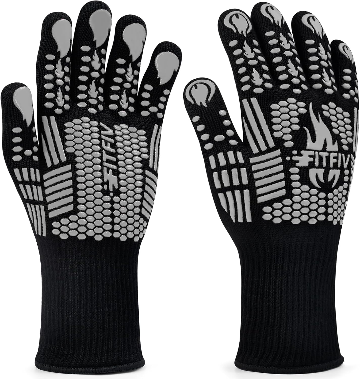BBQ Gloves, Oven Gloves, 1472°F Extreme Heat Resistant Barbecue Gloves, Silicone Non-Slip Oven Mitts, Kitchen for Cooking, Grilling, and Baking