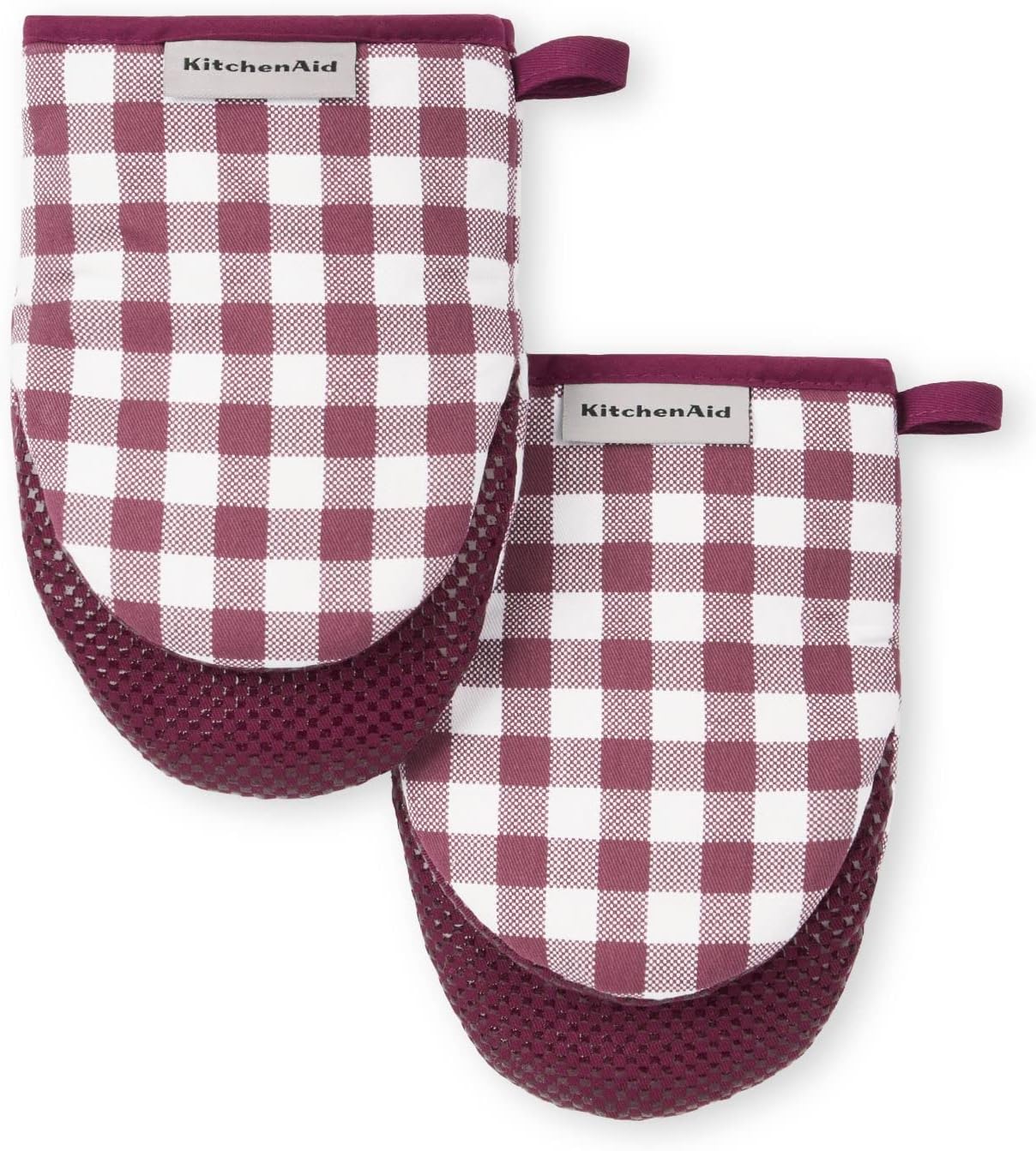 KitchenAid Gingham Mini Oven Mitt 2-Pack Set, Milkshake Tan, 5.5"x8"