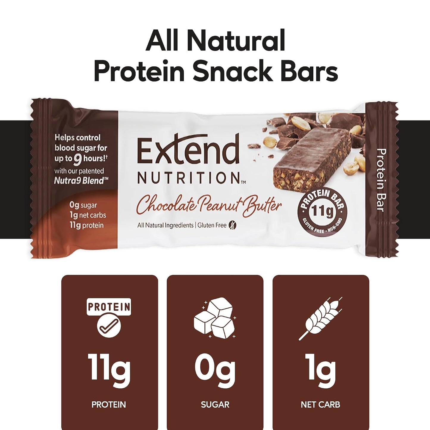Extend Sugar Free Protein Bars, High Protein and Fiber, Low Carb, Keto Friendly, 12 Count, Chocolate Peanut Butter