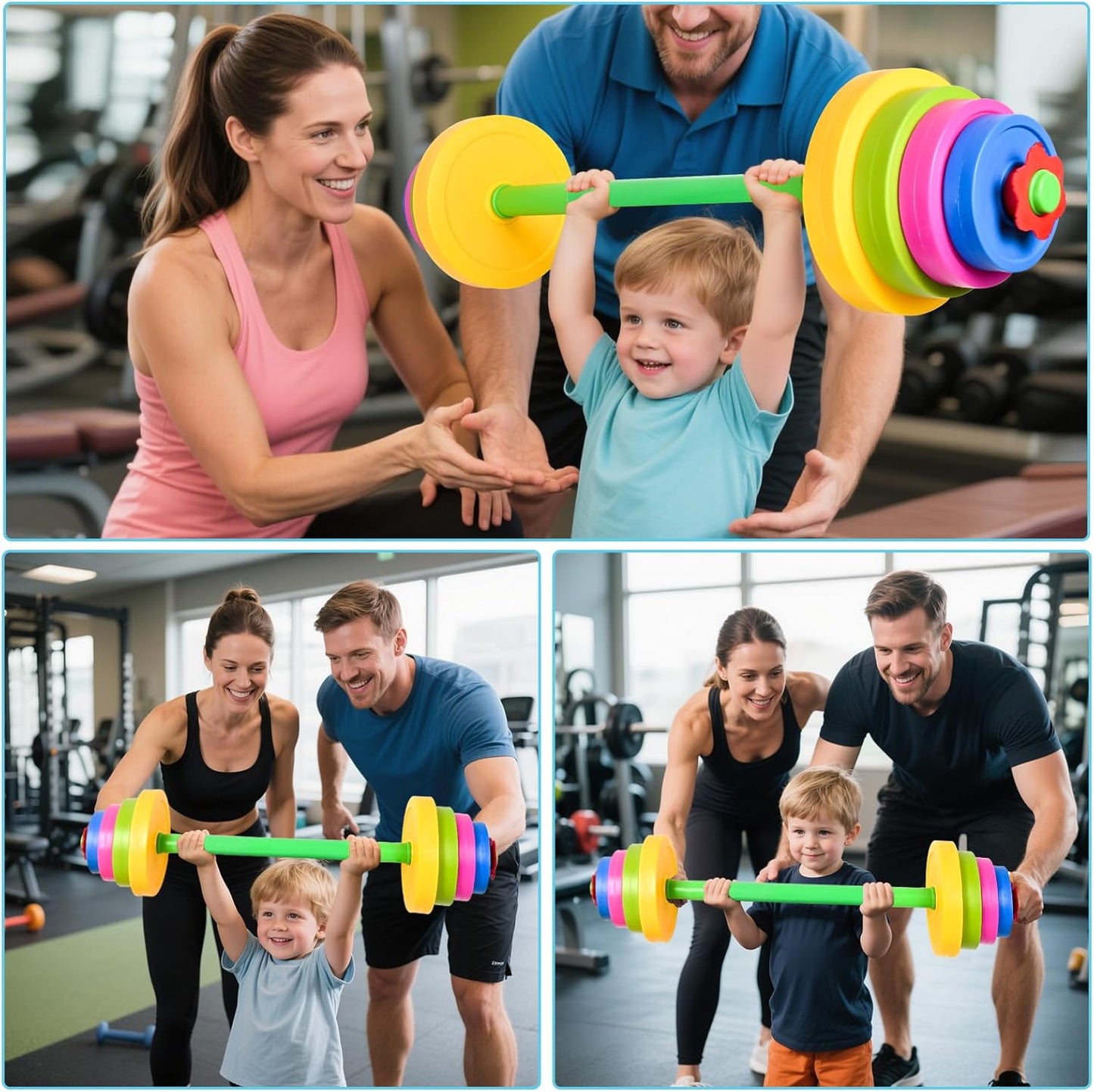3-in-1 Kids Fitness Set with Adjustable Barbell and Kettlebell