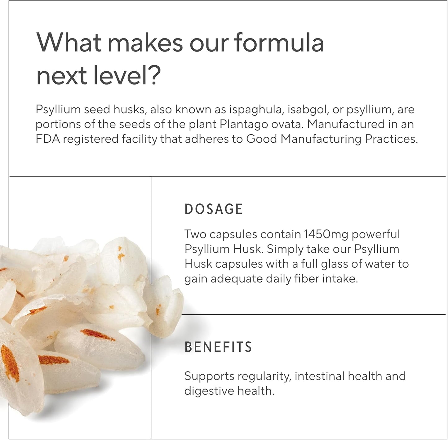 Premium Psyllium Husk Fiber Supplement 1450mg, 240 Capsules
