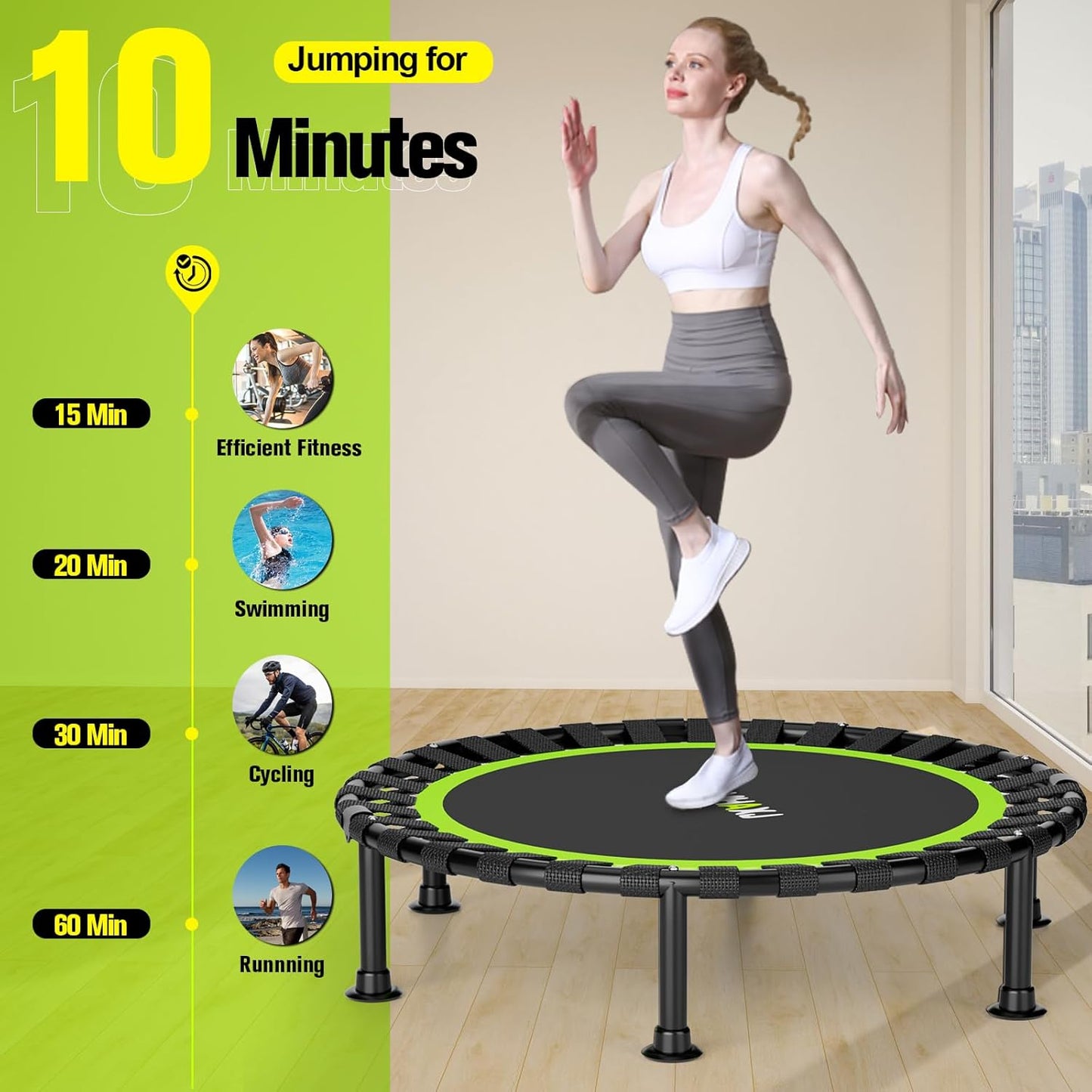ZCMHAXJ 36/40/48" Foldable Mini Trampoline, 440lbs Capacity, Indoor Fitness Workout Equipment