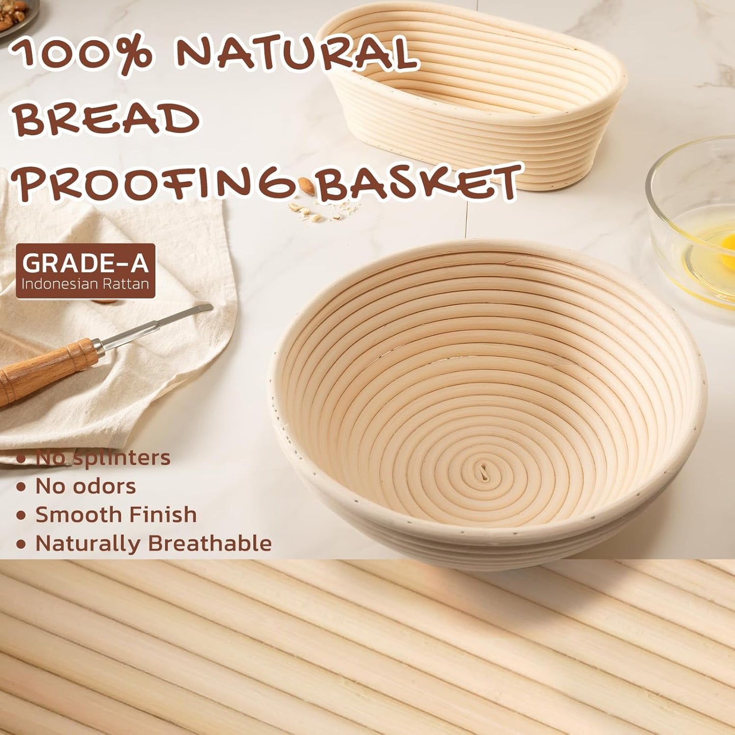 Astercook Sourdough Starter Kit with Round & Oval Banneton Bread Proofing Basket, Starter Jar, Dough Whisk, Scrapers, Stencils, Complete Sourdough Bread Baking Supplies, Fathers Day Gift for Men