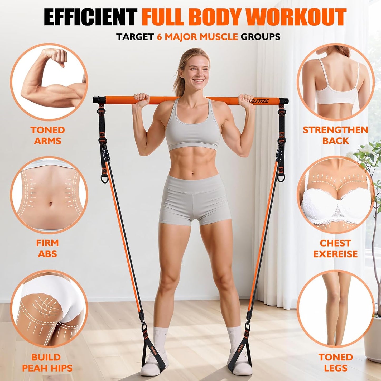 KUTIZE Pilates Bar Kit with Resistance Bands for Full-Body Workouts