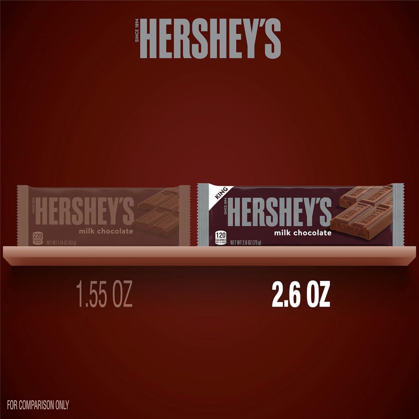 HERSHEY'S Milk Chocolate King Size, Candy Bars, 2.6 oz (18 Count)