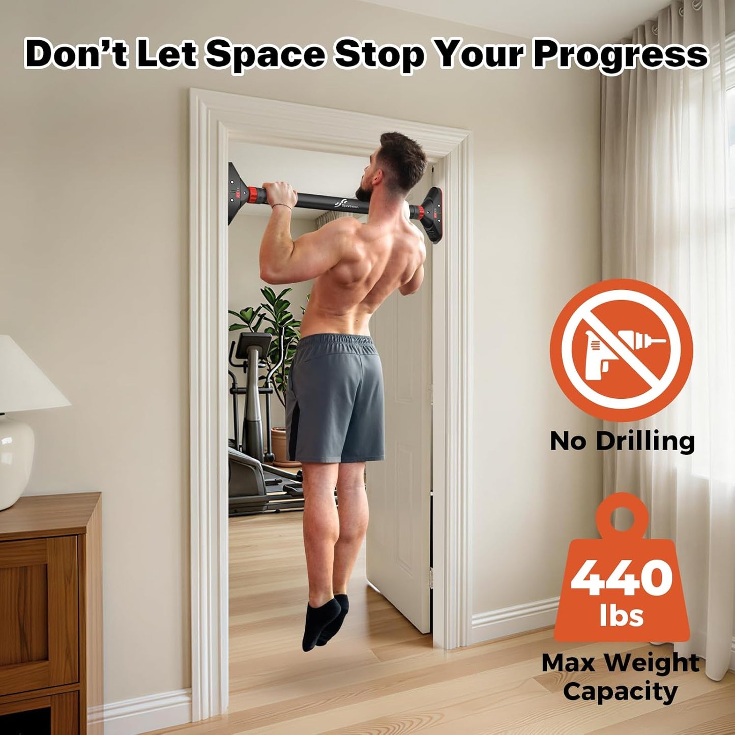 Sportneer Adjustable Doorway Pull-Up Bar, 440 lbs Capacity, No Drilling Required