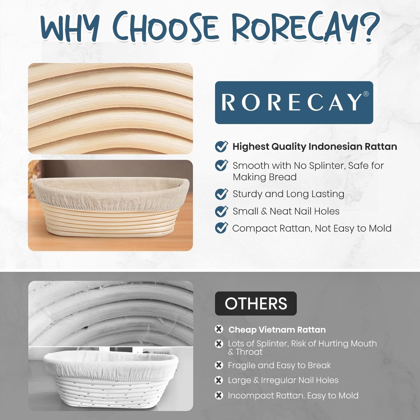 Rorecay Sourdough Starter Kit with Banneton Bread Proofing Baskets | Complete Sourdough Bread Baking Supplies, Beginner Friendly, 9 in Round & 10 in Oval Rattan Banneton, Sturdy Sour Dough Tools