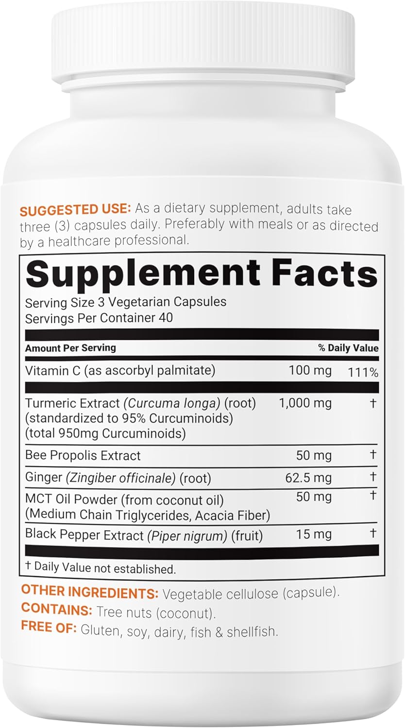 Micro Ingredients Pure Turmeric Curcumin Supplement 1,000mg – 95% Curcuminoids with Black Pepper & Ginger – High Absorption for Joint & Antioxidant Support* – Filler Free, 120 Veggie Capsules