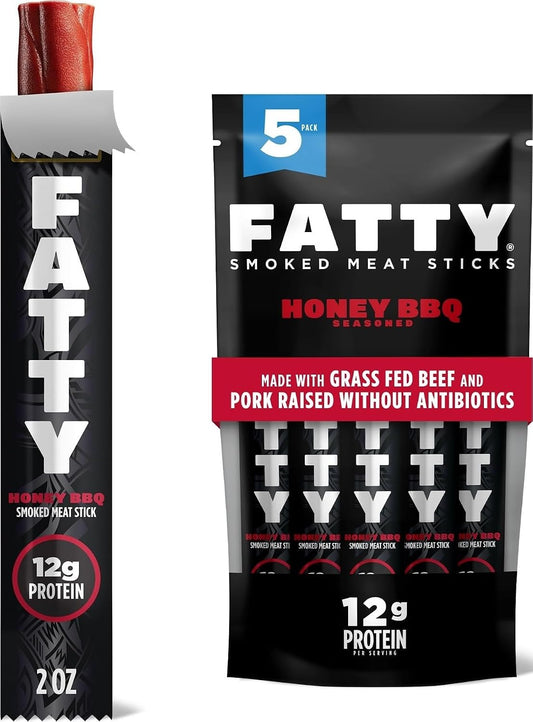Grass Fed Beef and Pork Meat Sticks, 12g Protein, Honey BBQ, 2 oz, Pack of 5