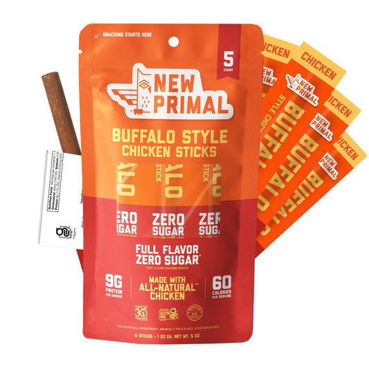 New Primal Buffalo Chicken Sticks, 5 Pack, Keto, Gluten Free, 9g Protein